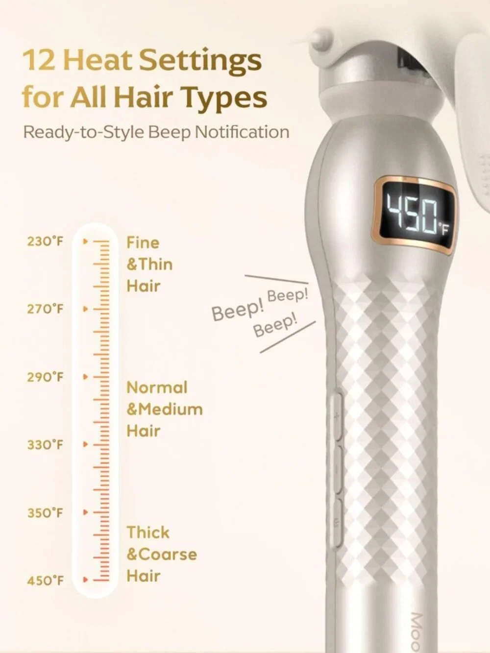 1.25 Inch Ceramic Curling Iron - Loose Curls, Dual Voltage, Perfect for Medium